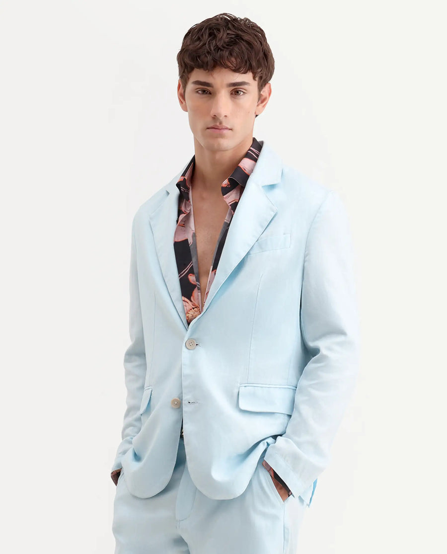 Rare Rabbit Men's Linol Aqua Lyocell Blend Fabric Collared Neck Tailored Fit Blazer