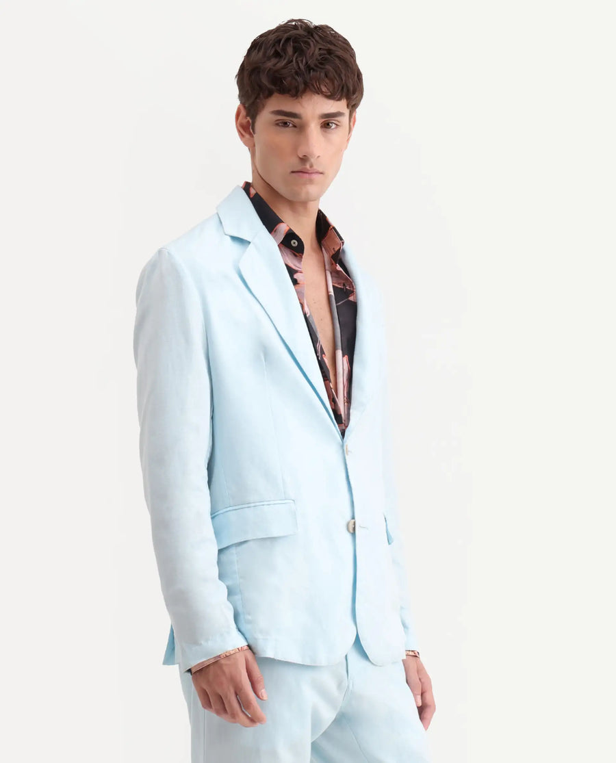 Rare Rabbit Men's Linol Aqua Lyocell Blend Fabric Collared Neck Tailored Fit Blazer