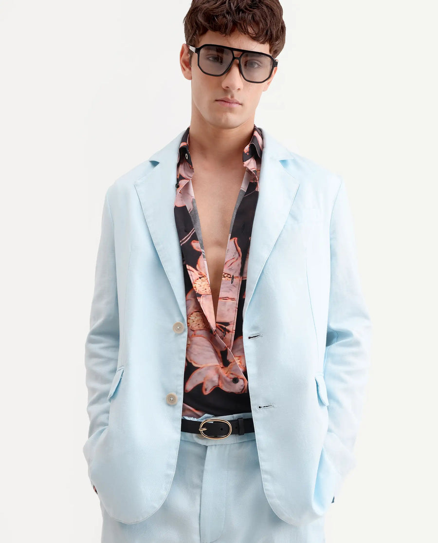 Rare Rabbit Men's Linol Aqua Lyocell Blend Fabric Collared Neck Tailored Fit Blazer