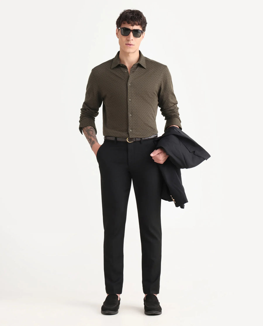 Rare Rabbit Men's Kupo Brown Cotton Blend Geometric Print Regular Fit Full Sleeve Collared Shirt
