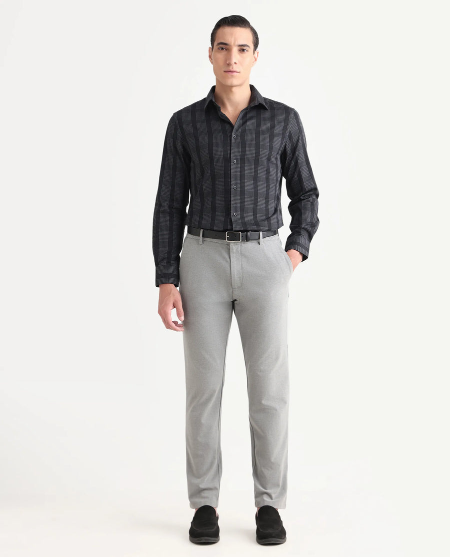 Rare Rabbit Men's Villum-25 Black Cotton Fabric Full Sleeve Collared Neck Regular Fit Striped Shirt