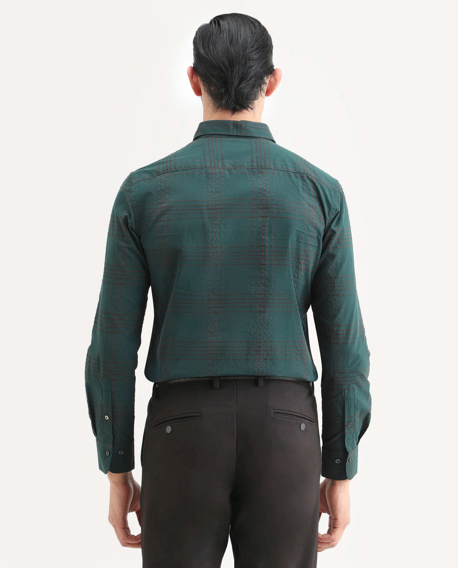 Rare Rabbit Men's Vola-25 Dark Green Cotton Fabric Full Sleeve Regular Fit Checked Shirt