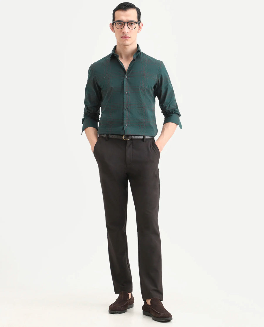 Rare Rabbit Men's Vola-25 Dark Green Cotton Fabric Full Sleeve Regular Fit Checked Shirt