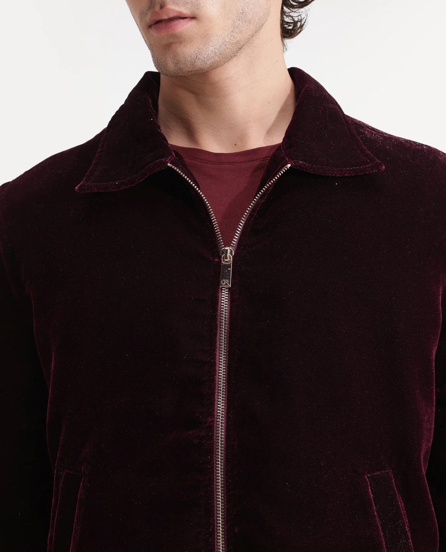 Rare Rabbit Men's Otaki-25 Maroon Lurex Blend Plain Regular Fit Full Sleeve Spread Collar Jacket