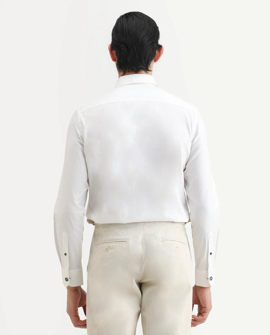 Rare Rabbit Men's Bliv White Cotton Spread Collar Regular Fit Plain Shirt