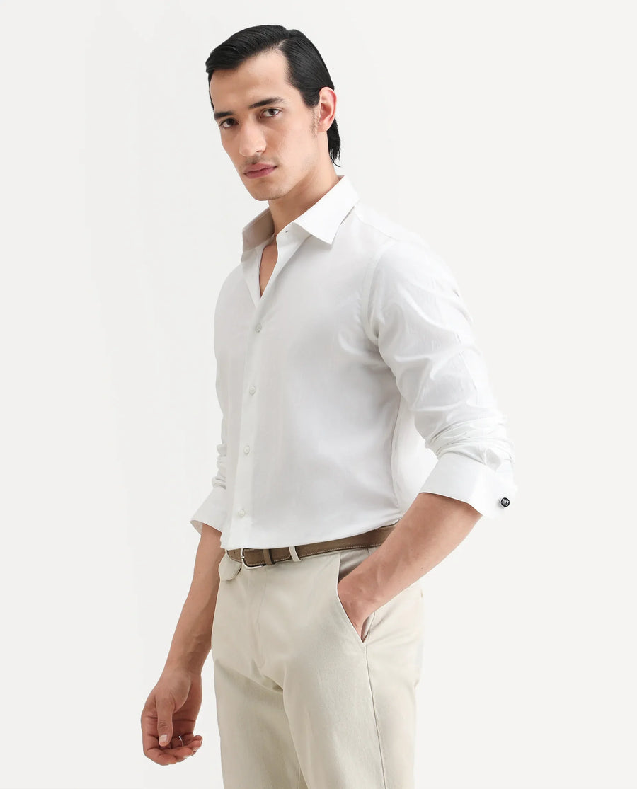 Rare Rabbit Men's Bliv White Cotton Spread Collar Regular Fit Plain Shirt