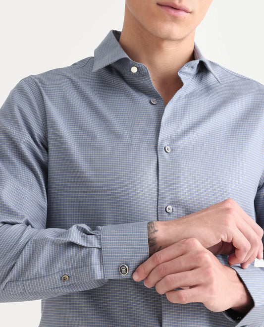 Rare Rabbit Men's Wemp Dusky Purple Cotton Fabric Spread Collar Regular Fit Checks Shirt