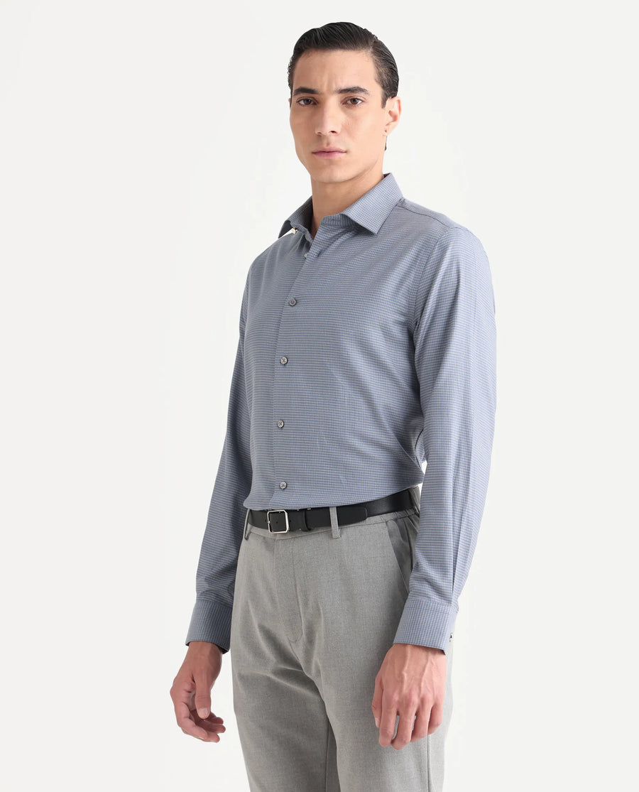 Rare Rabbit Men's Wemp Dusky Purple Cotton Fabric Spread Collar Regular Fit Checks Shirt