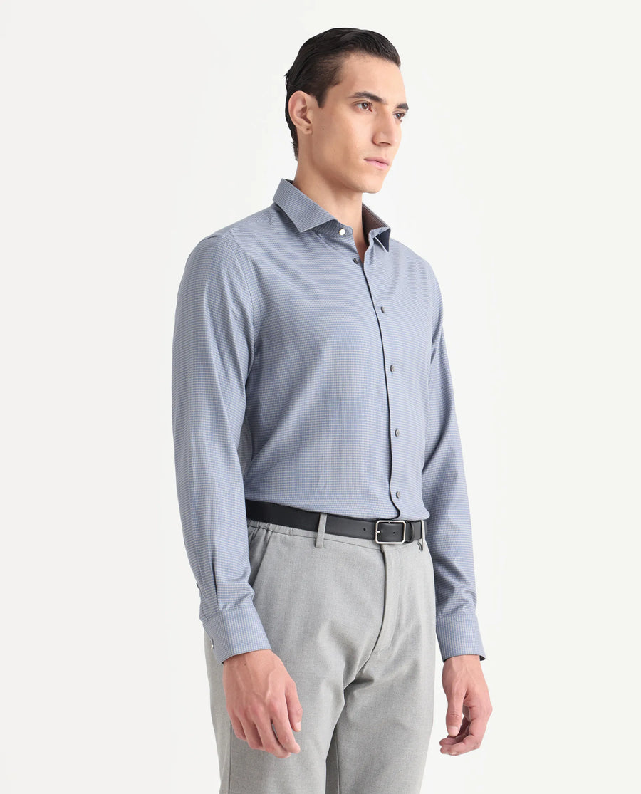 Rare Rabbit Men's Wemp Dusky Purple Cotton Fabric Spread Collar Regular Fit Checks Shirt