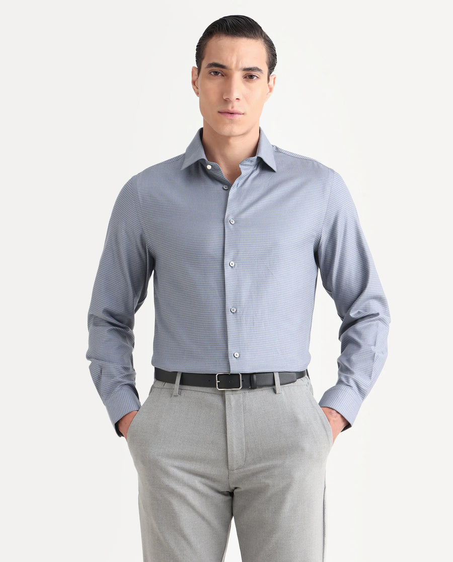 Rare Rabbit Men's Wemp Dusky Purple Cotton Fabric Spread Collar Regular Fit Checks Shirt