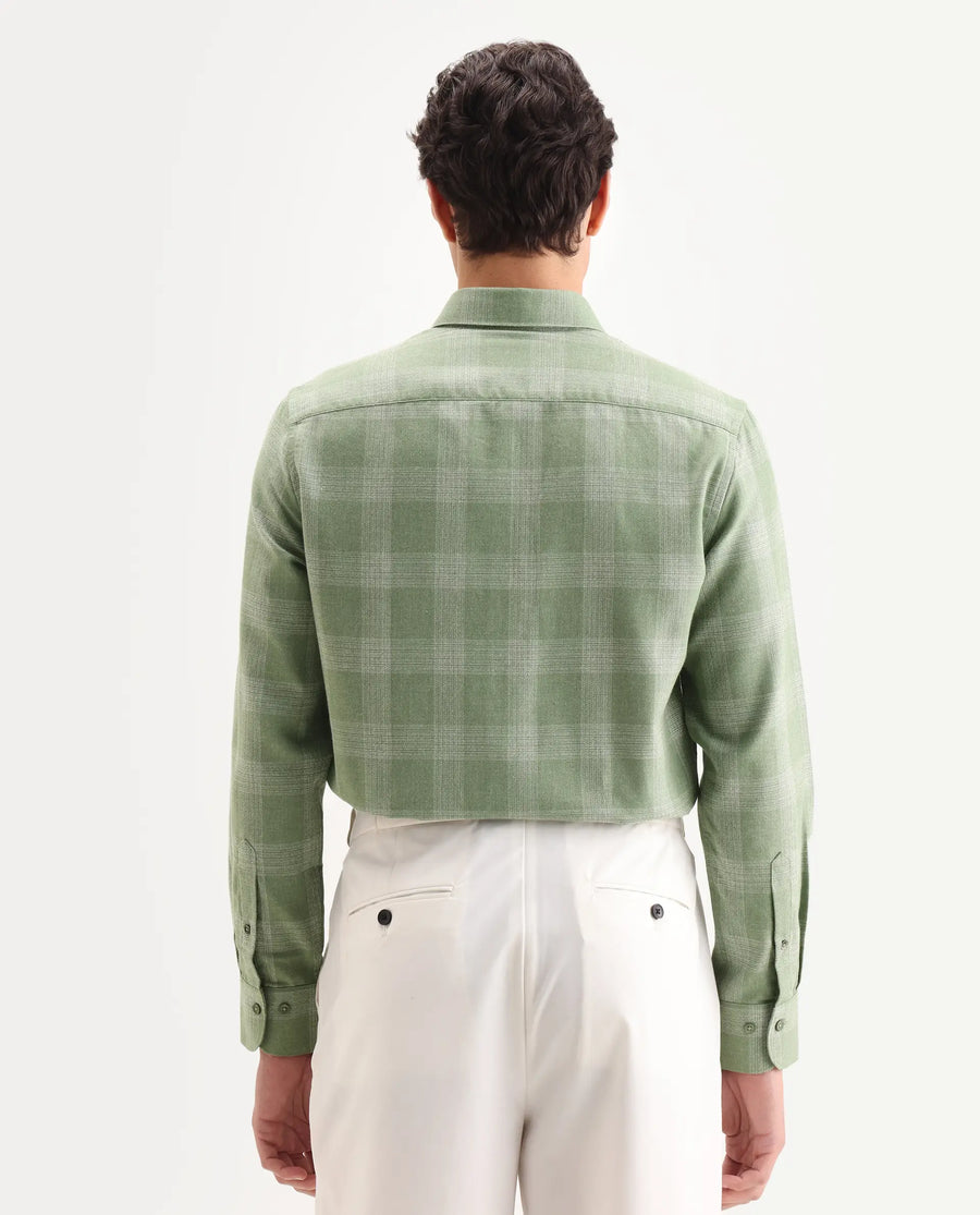 Rare Rabbit Men's Sovie Olive Cotton Blend Fabric Spread Collar Regular Fit Checked Shirt
