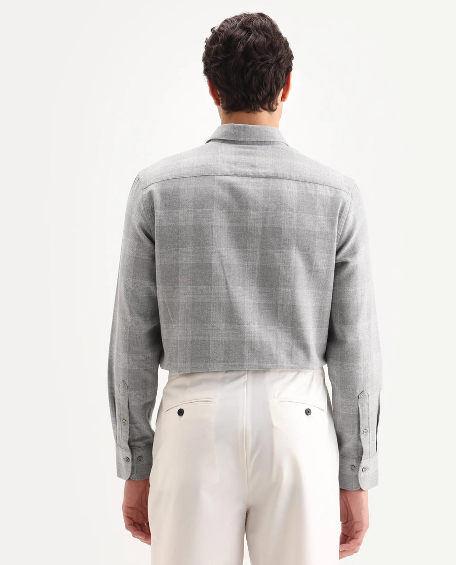 Rare Rabbit Men's Sovie Dark Grey Cotton Blend Fabric Spread Collar Regular Fit Checked Shirt