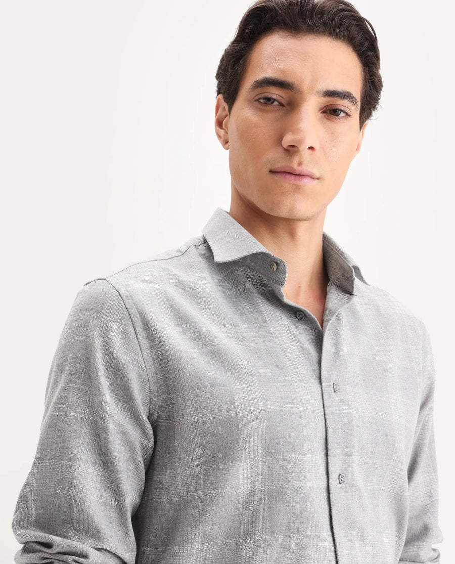 Rare Rabbit Men's Sovie Dark Grey Cotton Blend Fabric Spread Collar Regular Fit Checked Shirt