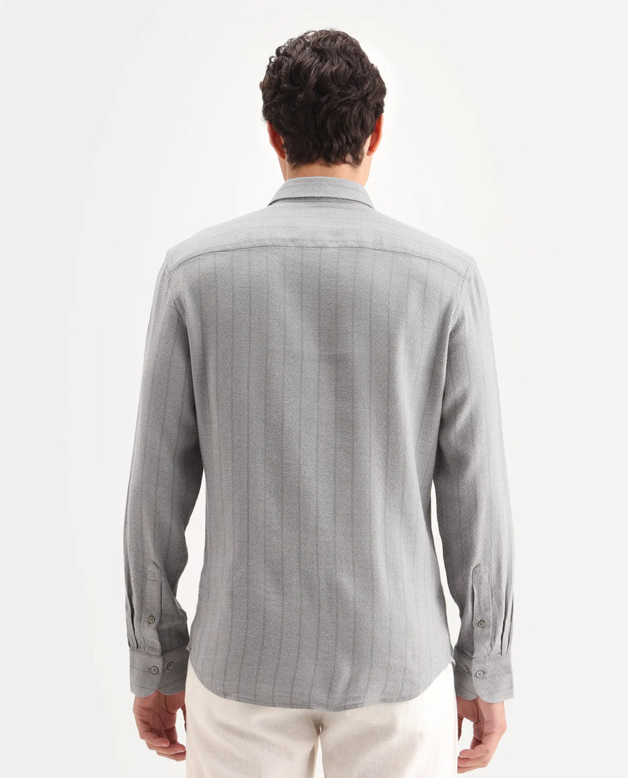 Rare Rabbit Men's Vico Grey Cotton Blend Fabric Spread Collar Regular Striped Shirt