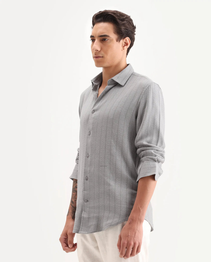 Rare Rabbit Men's Vico Grey Cotton Blend Fabric Spread Collar Regular Striped Shirt