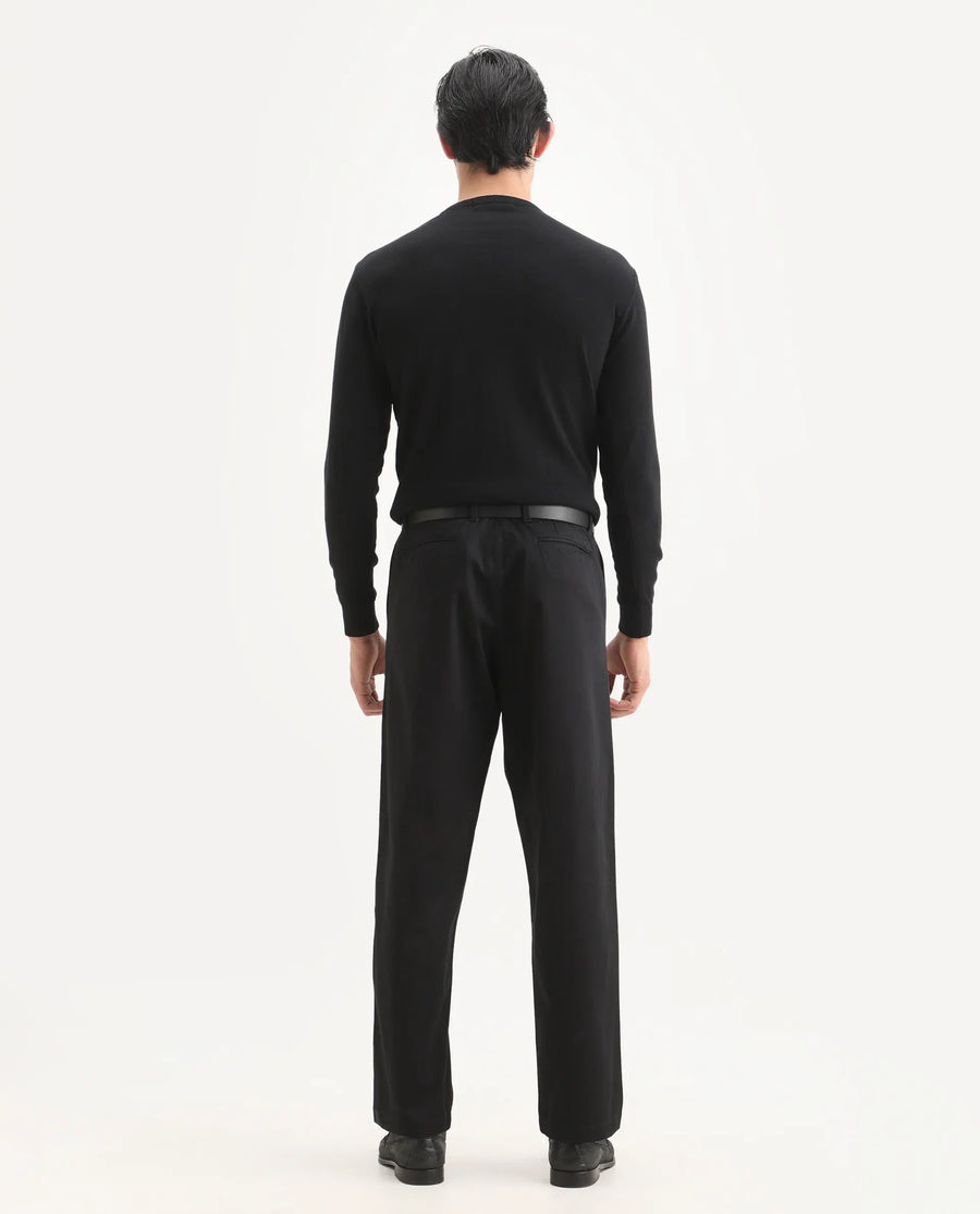Rare Rabbit Men's Parga Black Cotton Blend Fabric Regular Fit Plain Trouser