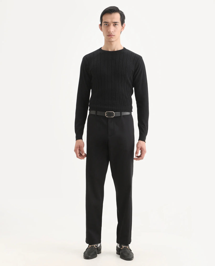 Rare Rabbit Men's Parga Black Cotton Blend Fabric Regular Fit Plain Trouser