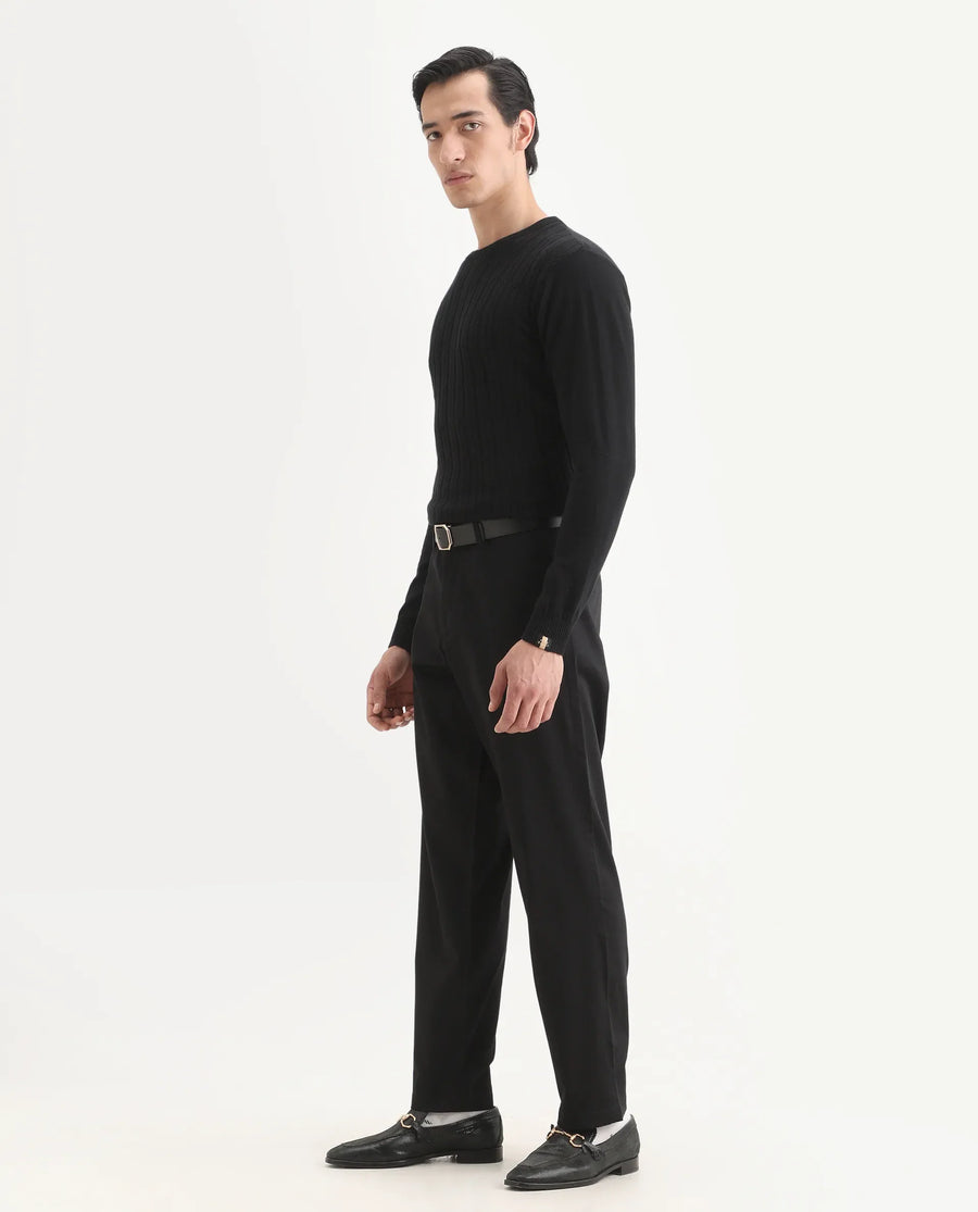Rare Rabbit Men's Parga Black Cotton Blend Fabric Regular Fit Plain Trouser