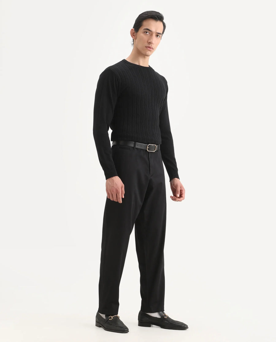 Rare Rabbit Men's Parga Black Cotton Blend Fabric Regular Fit Plain Trouser
