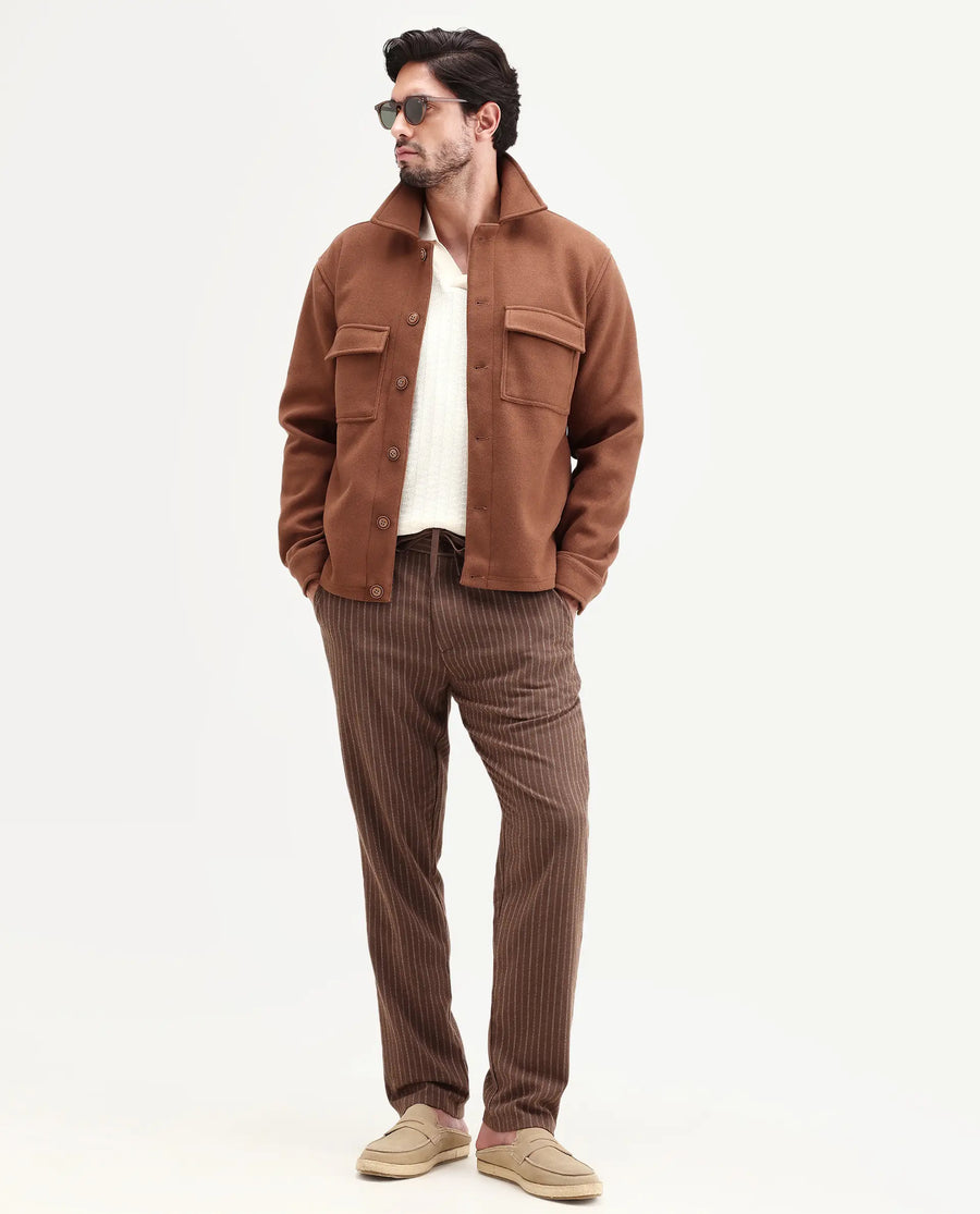 Rare Rabbit Men's Elkie-B Brown Cotton Blend Fabric Straight Fit Striped Trouser