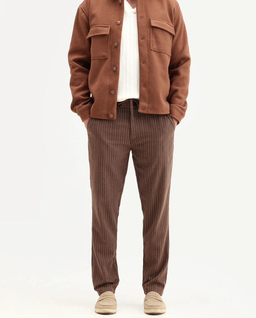 Rare Rabbit Men's Elkie-B Brown Cotton Blend Fabric Straight Fit Striped Trouser