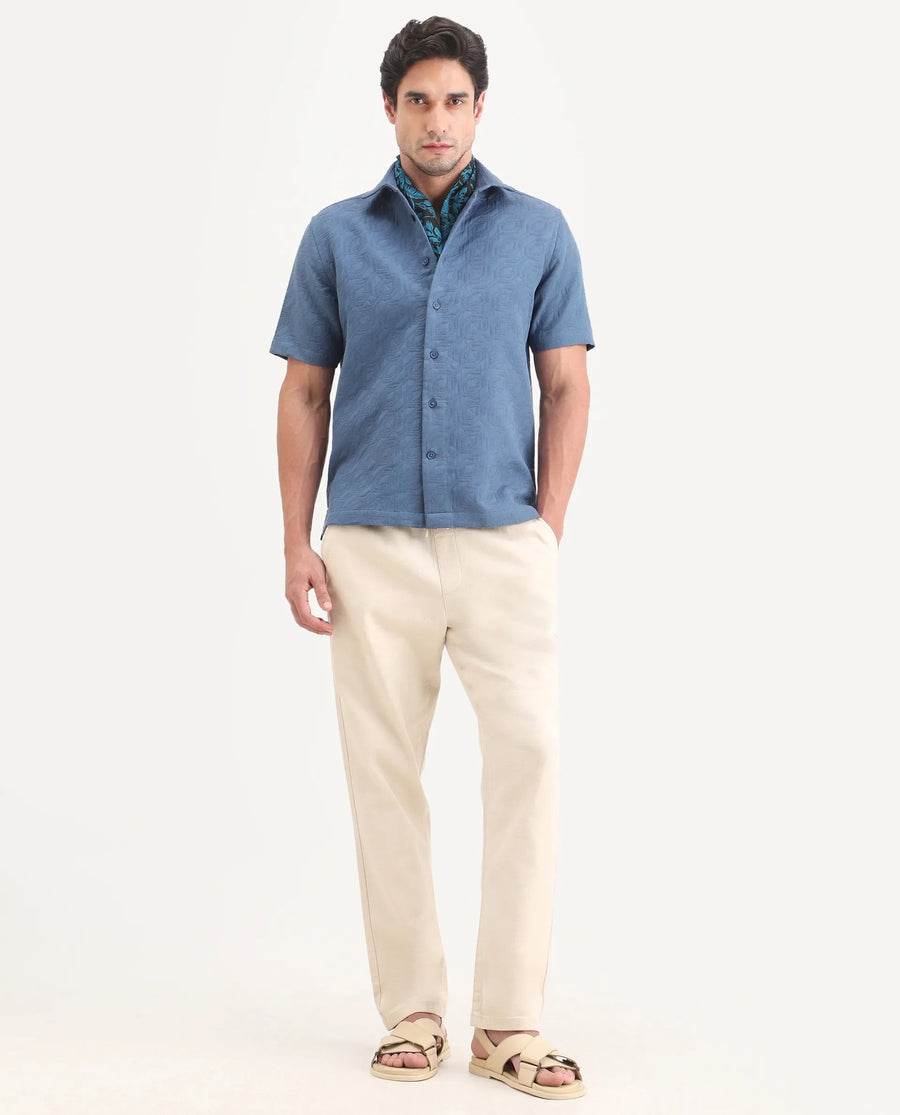Rare Rabbit Men's Pluk Beige Cotton Blend Fabric Regular Fit Plain Trouser