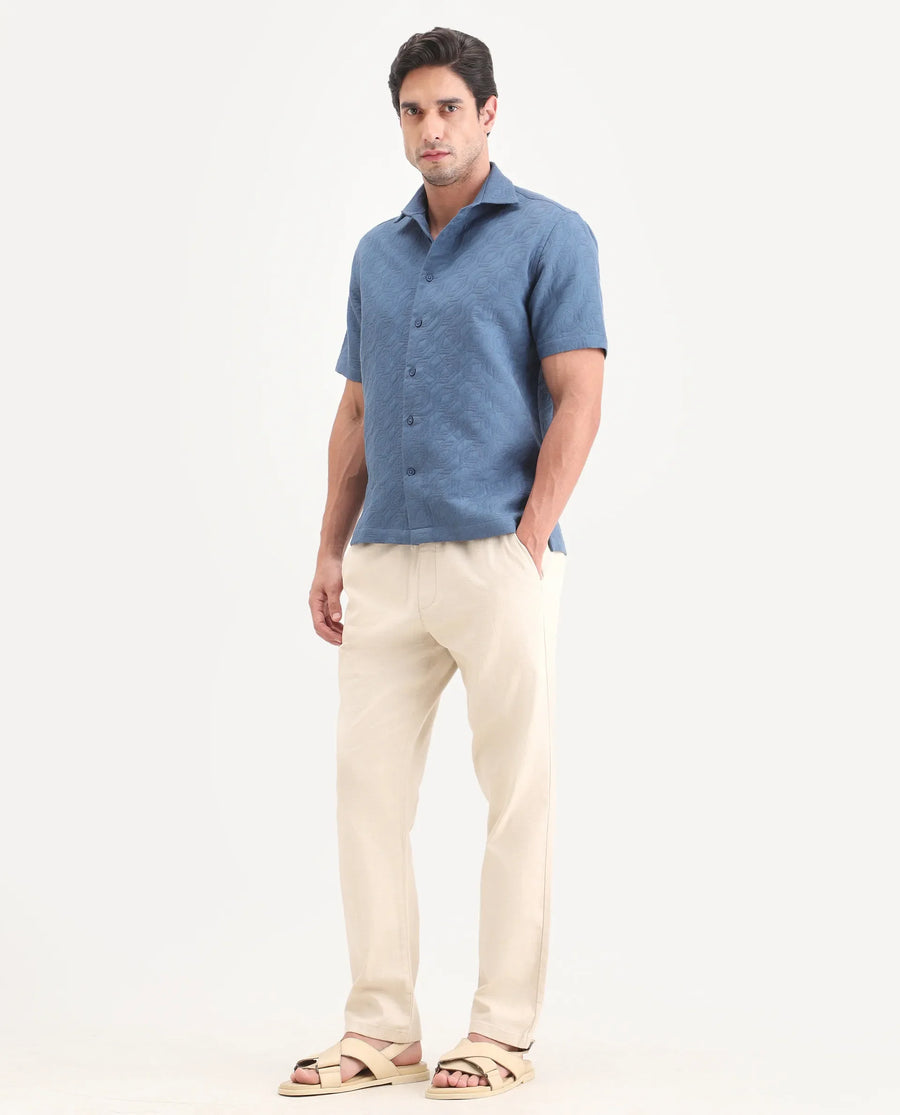 Rare Rabbit Men's Pluk Beige Cotton Blend Fabric Regular Fit Plain Trouser