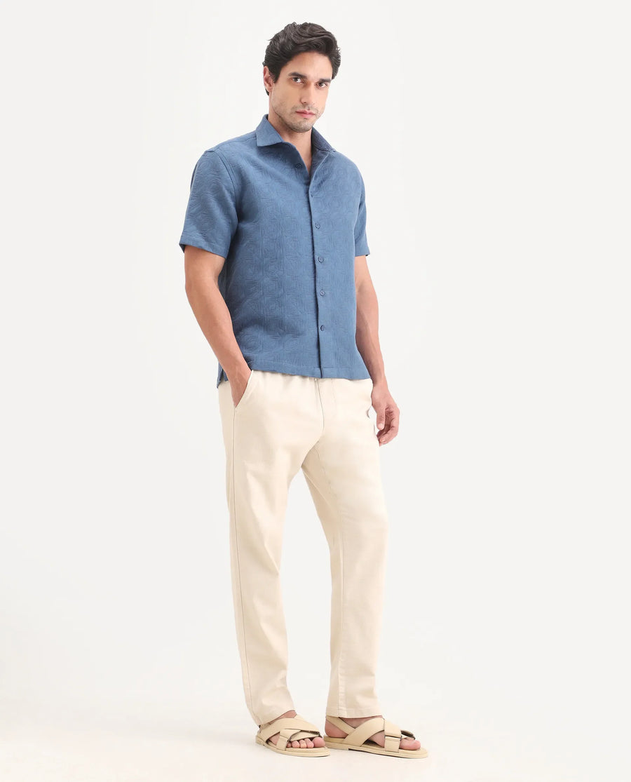 Rare Rabbit Men's Pluk Beige Cotton Blend Fabric Regular Fit Plain Trouser