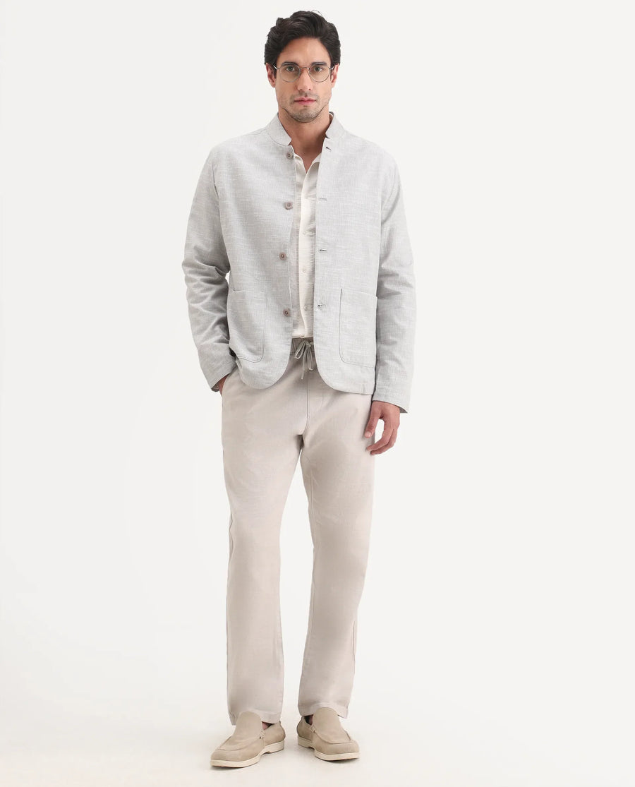 Rare Rabbit Men's Pluk Light Grey Cotton Blend Fabric Regular Fit Plain Trouser