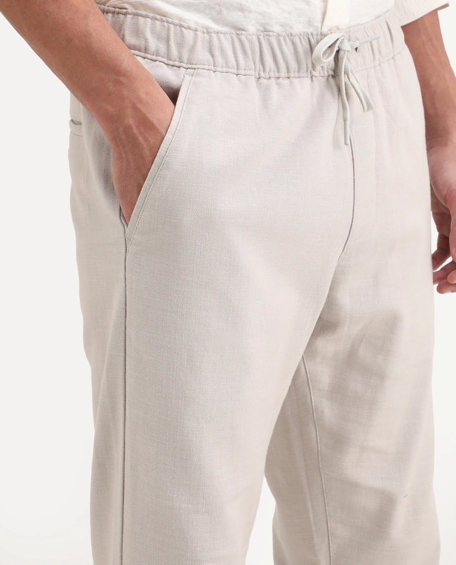 Rare Rabbit Men's Pluk Light Grey Cotton Blend Fabric Regular Fit Plain Trouser