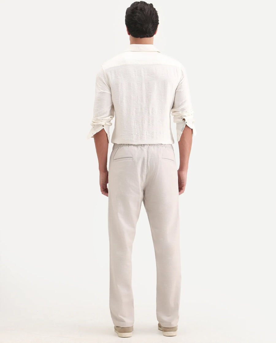 Rare Rabbit Men's Pluk Light Grey Cotton Blend Fabric Regular Fit Plain Trouser