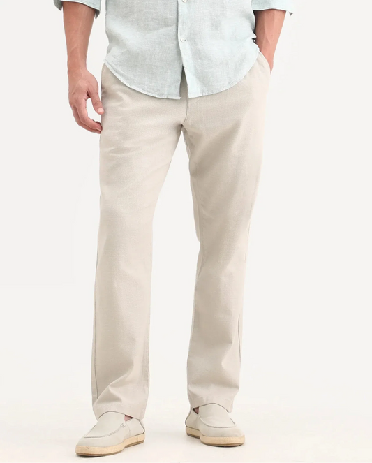 Rare Rabbit Men's Pluk Dusky Green Cotton Blend Fabric Regular Fit Plain Trouser