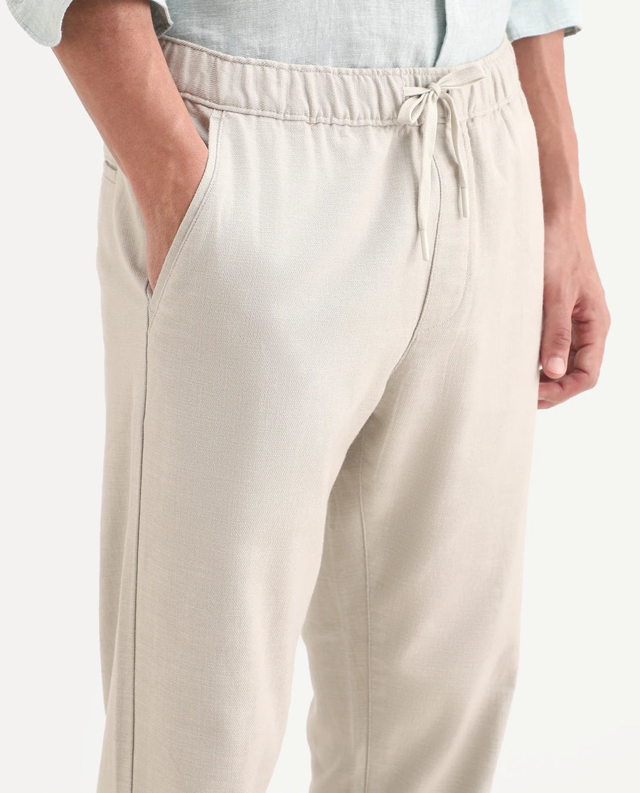 Rare Rabbit Men's Pluk Dusky Green Cotton Blend Fabric Regular Fit Plain Trouser