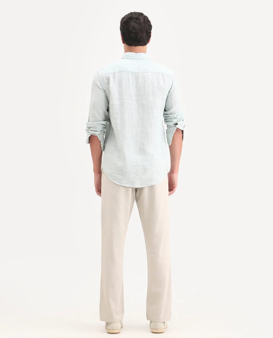 Rare Rabbit Men's Pluk Dusky Green Cotton Blend Fabric Regular Fit Plain Trouser