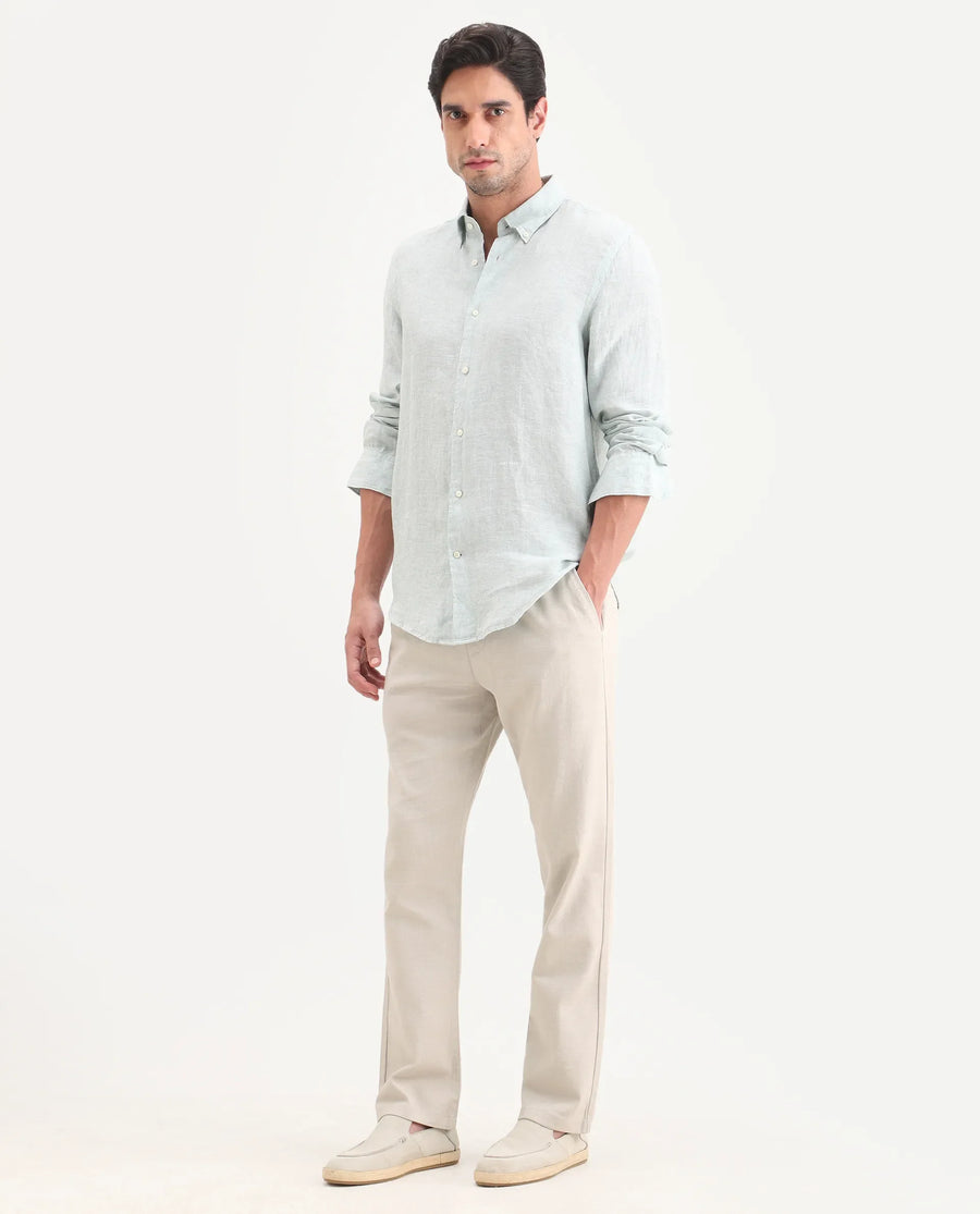 Rare Rabbit Men's Pluk Dusky Green Cotton Blend Fabric Regular Fit Plain Trouser