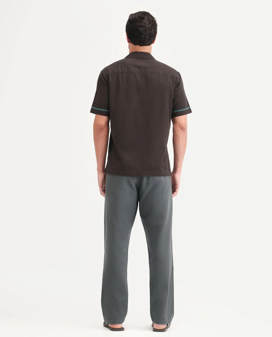 Rare Rabbit Men's Pluk Dark Grey Cotton Blend Fabric Regular Fit Plain Trouser