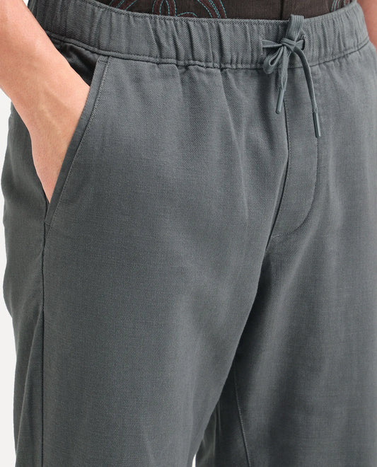 Rare Rabbit Men's Pluk Dark Grey Cotton Blend Fabric Regular Fit Plain Trouser