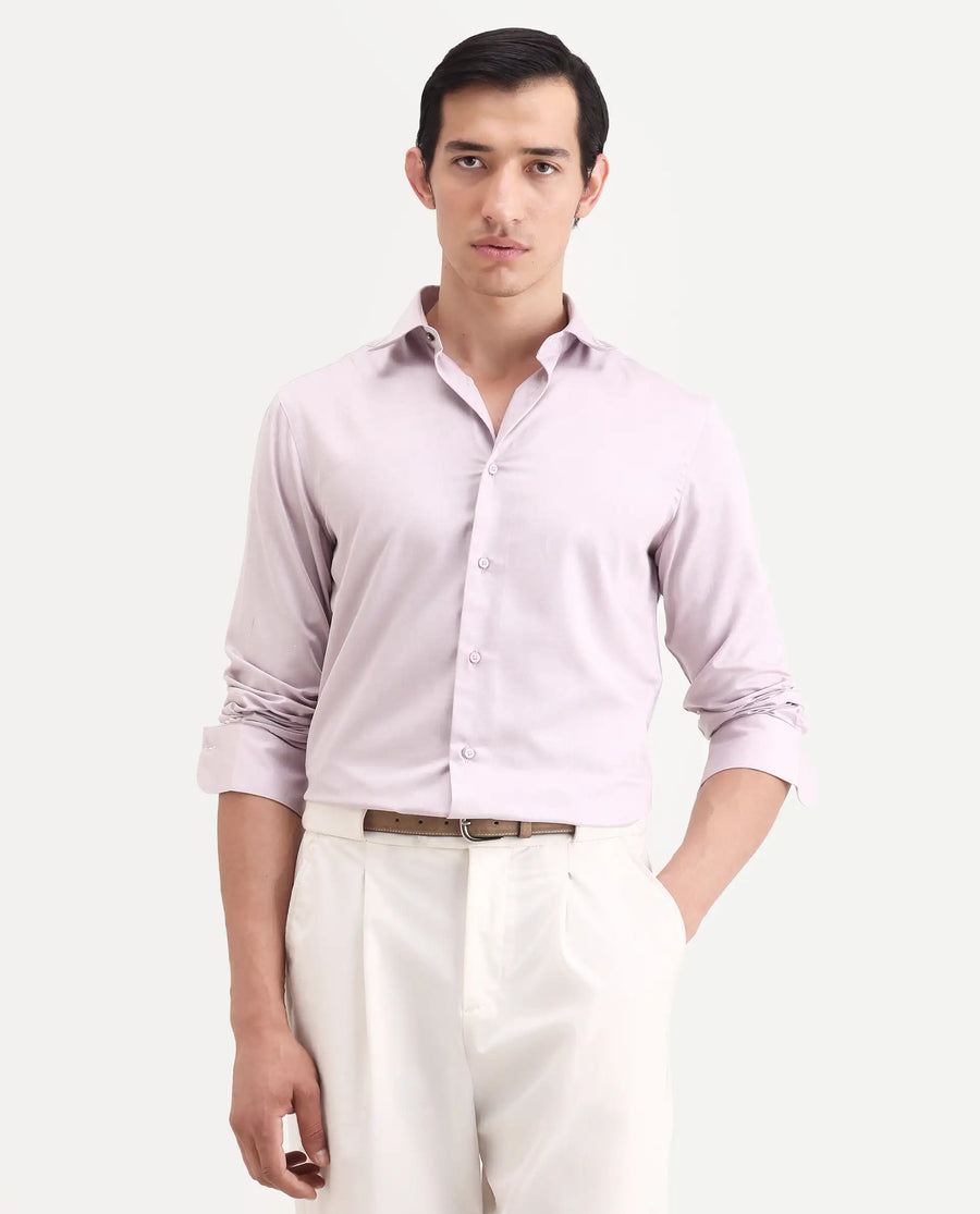 Rare Rabbit Men's Vansh Dusky Purple Polyester Blend Fabric Spread Collar Regular Fit Plain Shirt