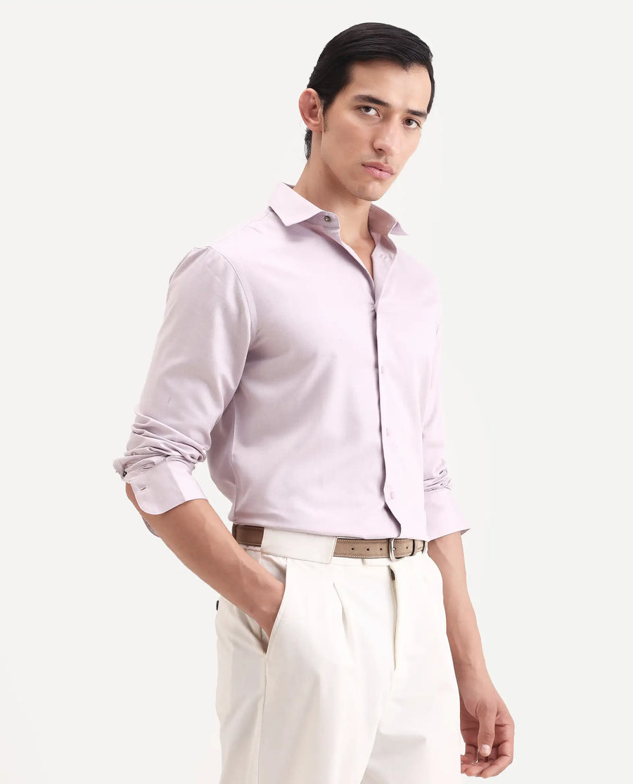 Rare Rabbit Men's Vansh Dusky Purple Polyester Blend Fabric Spread Collar Regular Fit Plain Shirt