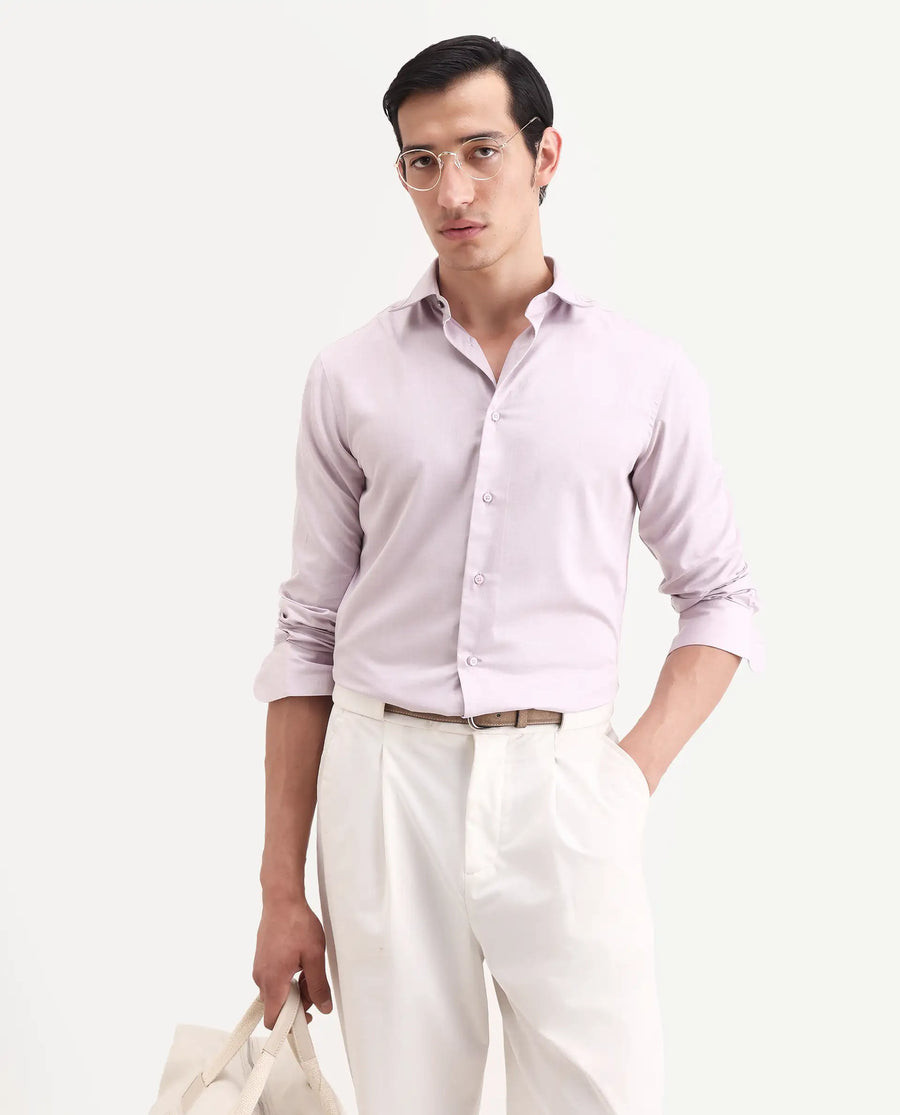 Rare Rabbit Men's Vansh Dusky Purple Polyester Blend Fabric Spread Collar Regular Fit Plain Shirt