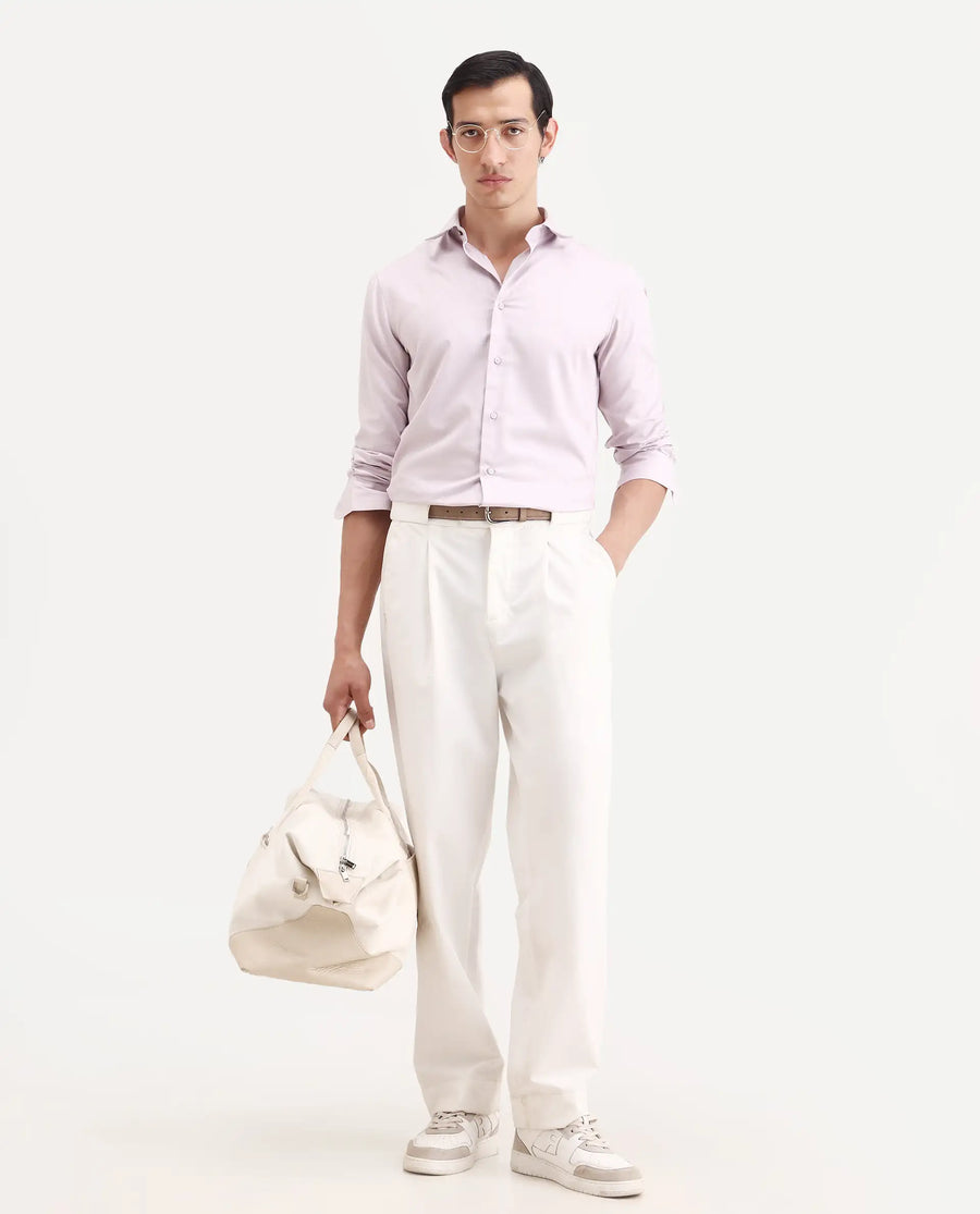 Rare Rabbit Men's Vansh Dusky Purple Polyester Blend Fabric Spread Collar Regular Fit Plain Shirt