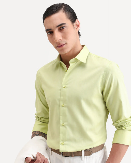 Rare Rabbit Men's Vansh Flouroscent Green Polyester Blend Fabric Spread Collar Regular Fit Plain Shirt