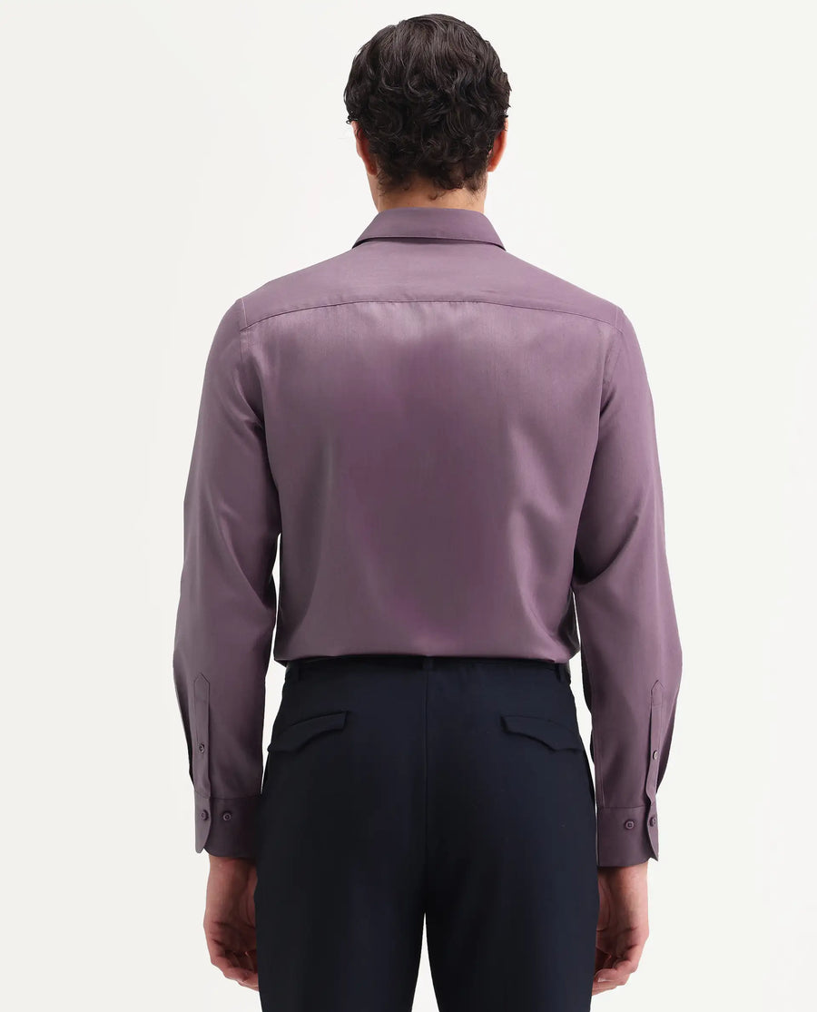 Rare Rabbit Men's Vansh Dark Purple Polyester Blend Fabric Spread Collar Regular Fit Plain Shirt