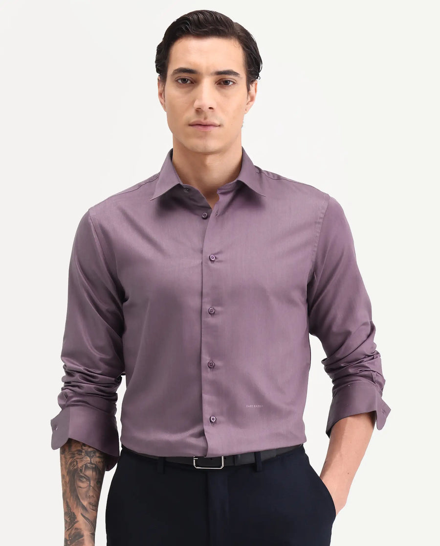 Rare Rabbit Men's Vansh Dark Purple Polyester Blend Fabric Spread Collar Regular Fit Plain Shirt