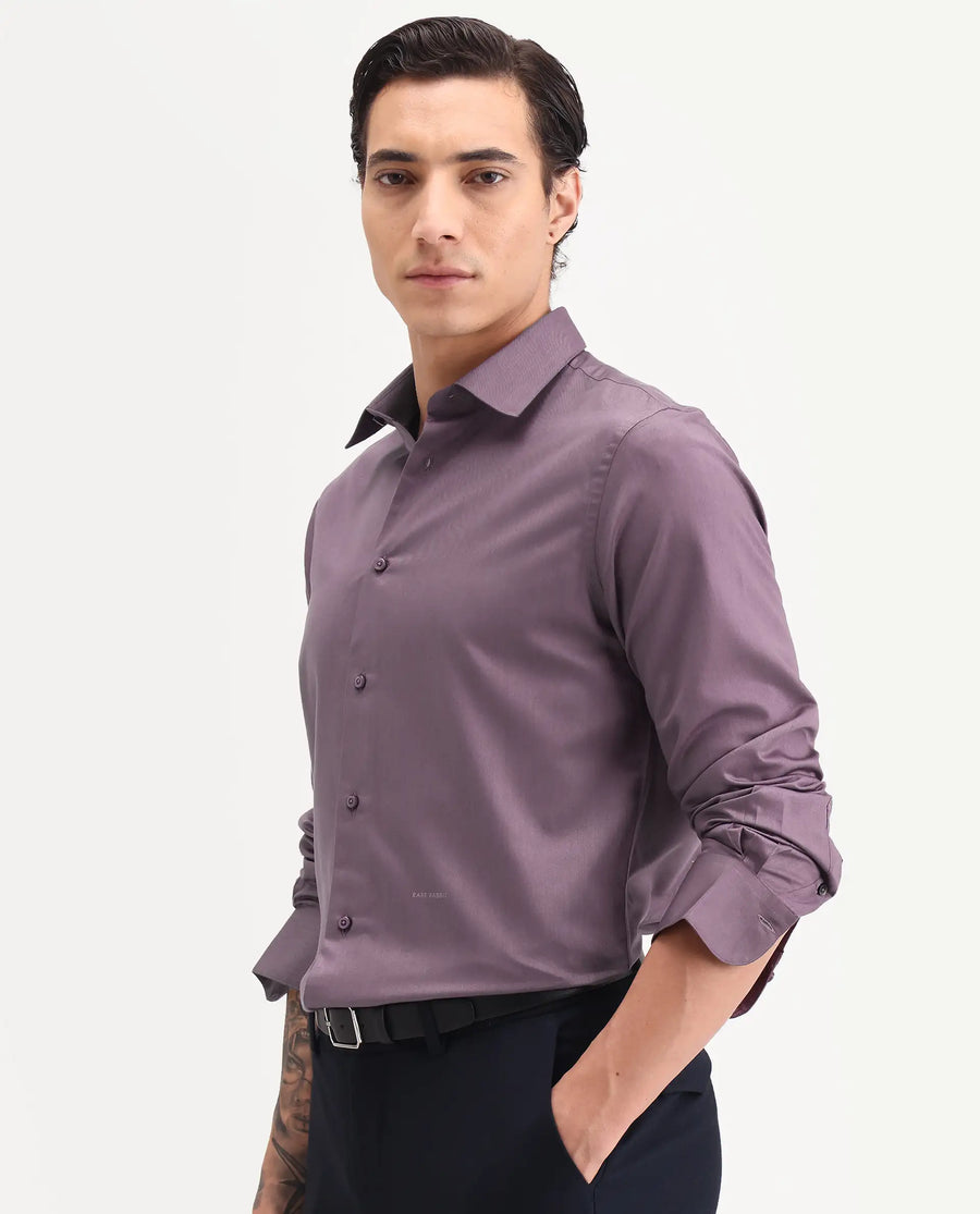 Rare Rabbit Men's Vansh Dark Purple Polyester Blend Fabric Spread Collar Regular Fit Plain Shirt