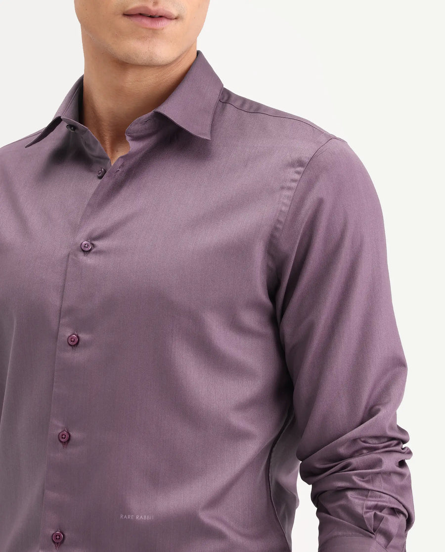 Rare Rabbit Men's Vansh Dark Purple Polyester Blend Fabric Spread Collar Regular Fit Plain Shirt