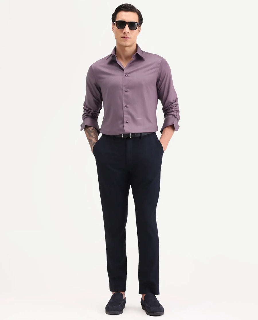 Rare Rabbit Men's Vansh Dark Purple Polyester Blend Fabric Spread Collar Regular Fit Plain Shirt