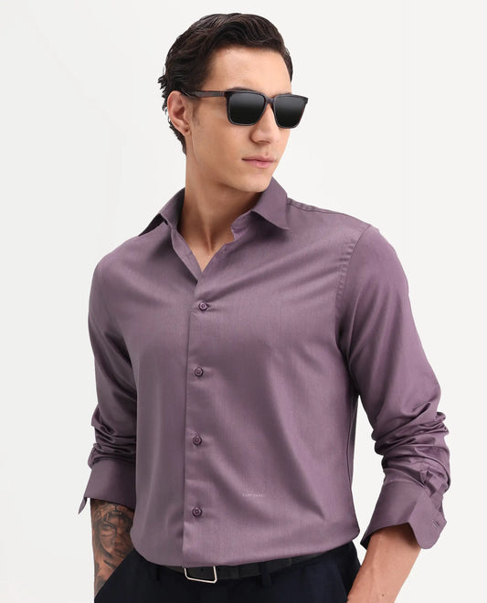 Rare Rabbit Men's Vansh Dark Purple Polyester Blend Fabric Spread Collar Regular Fit Plain Shirt