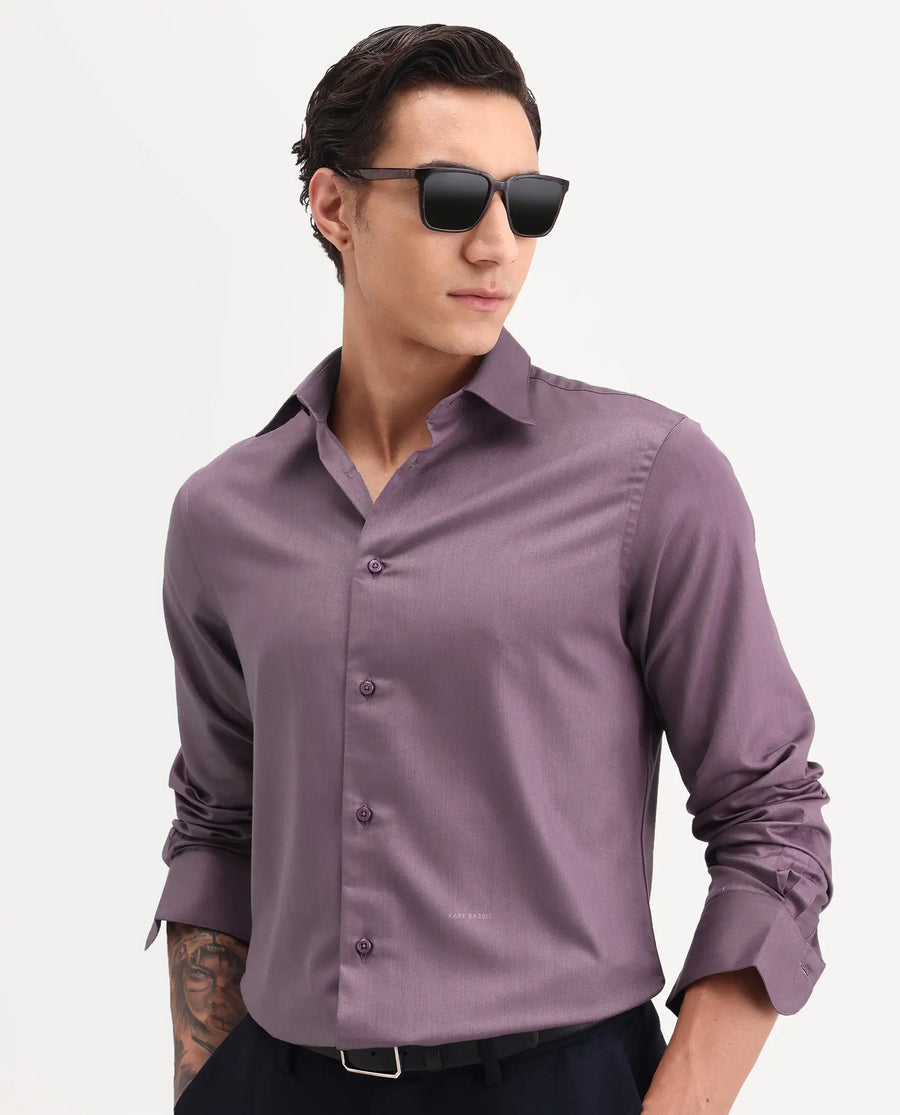 Rare Rabbit Men's Vansh Dark Purple Polyester Blend Fabric Spread Collar Regular Fit Plain Shirt
