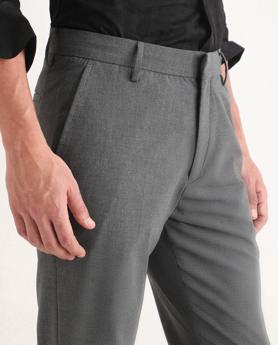 Rare Rabbit Men's Arcade-Lite Dark Grey Polyester Blend Fabric Regular Fit Plain Trouser